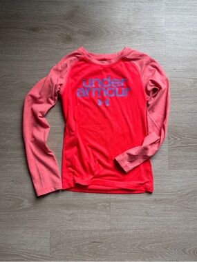 Under Armour Girls Bright Coral Long Sleeve Logo Tee